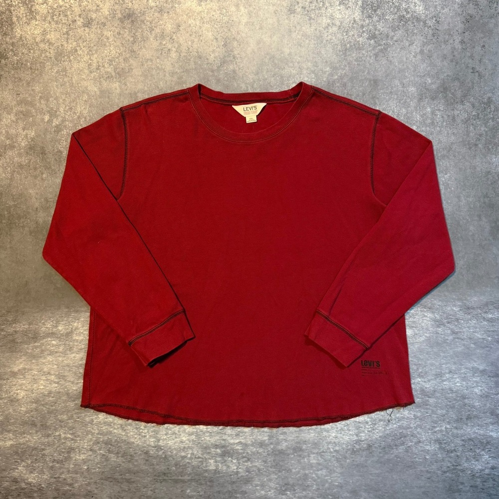 Levis Red Tab Mens XXL Red Waffle Knit Thermal Long Sleeve Shirt Cotton